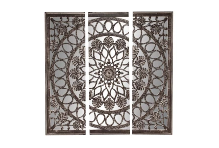 48X80 Black Wood Floral Carved Mandala Mirror Wall Décor - Main