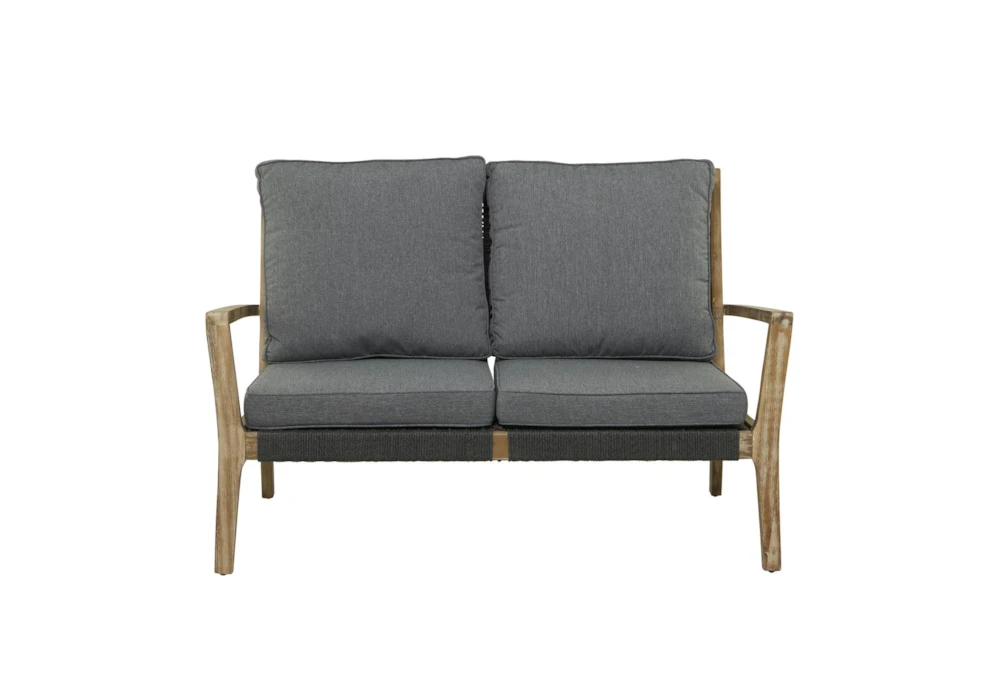 52" Modern Dark Gray Wood + Rope 2 Seat Outdoor Sofa