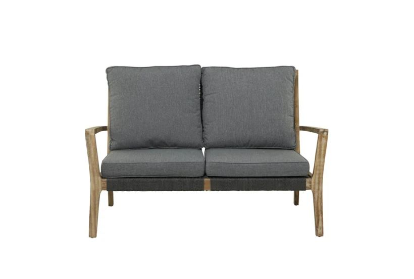 52" Modern Dark Gray Wood + Rope 2 Seat Outdoor Sofa - 360