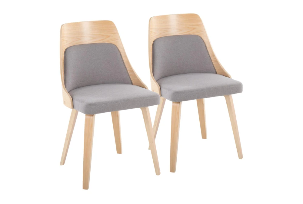 Mid-Century Modern Dining Chair In Natural Wood And Grey Fabric Set Of 2