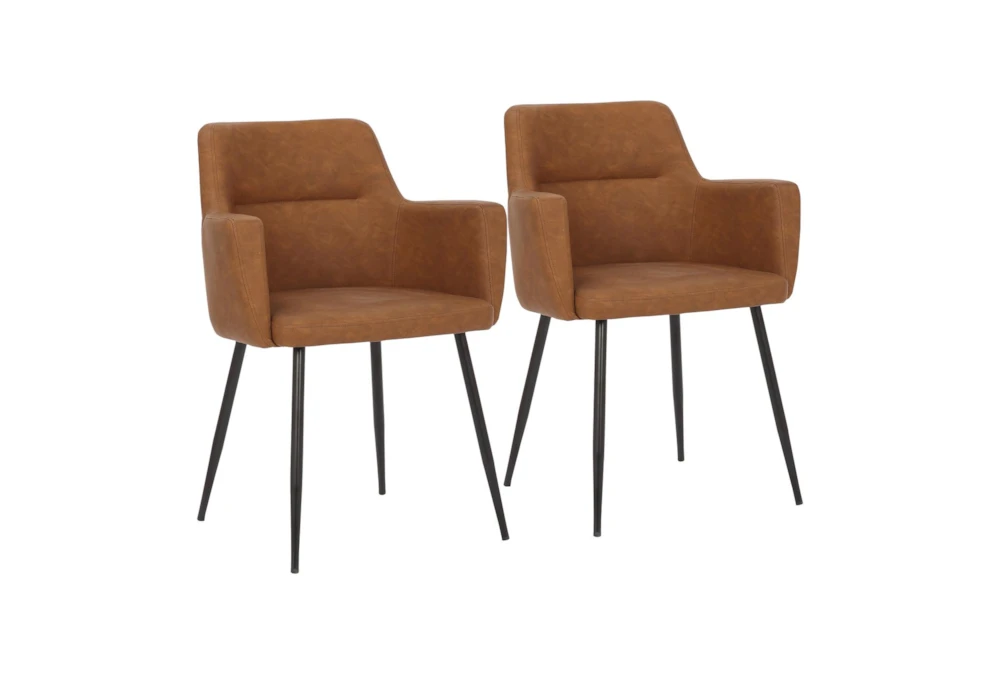 Modern Dining Chair In Black Steel And Camel Faux Leather Set Of 2
