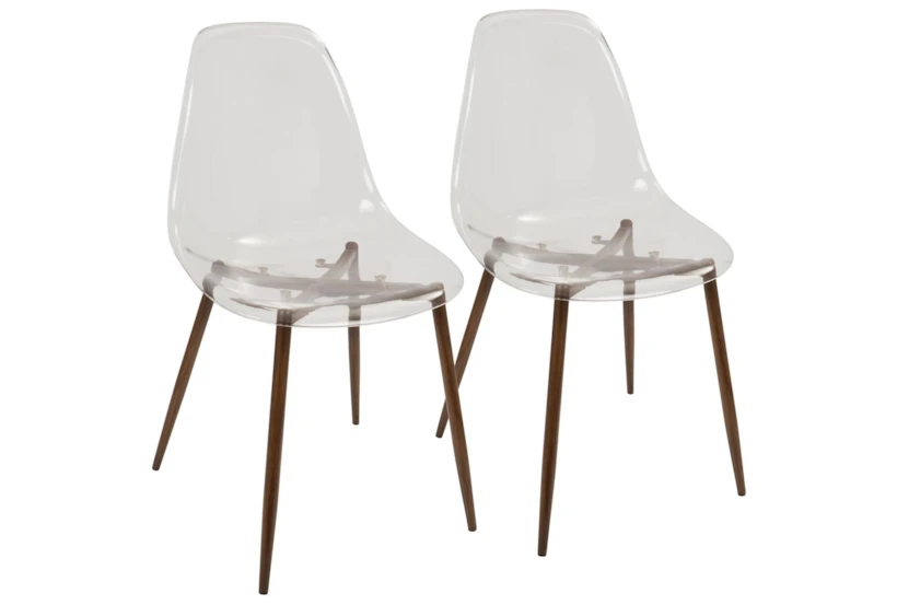 Mid-Century Modern Dining Chair In Walnut And Clear Set Of 2 - 360
