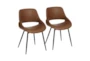 Mid-Century Modern Dining Chair In Black Metal And Camel Faux Leather Set Of 2 - Signature