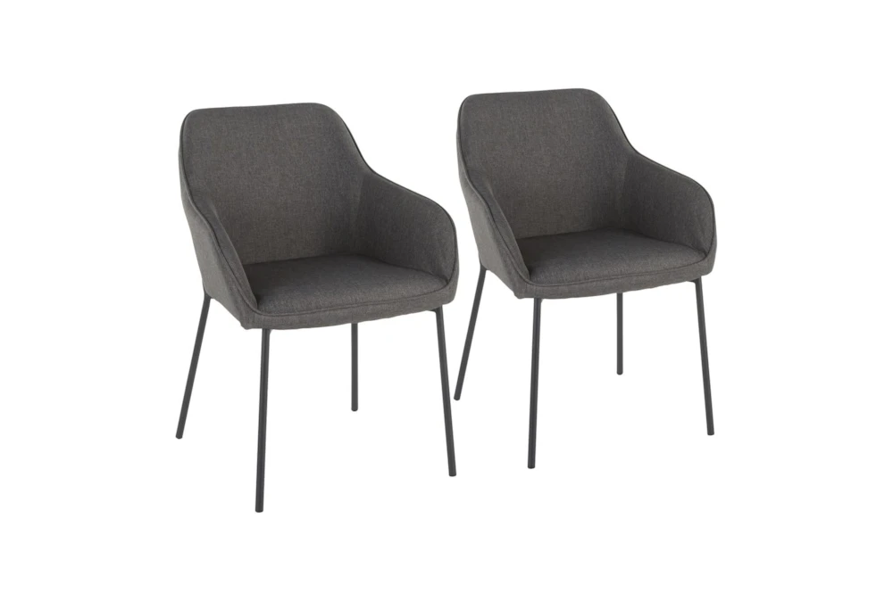 Modern Dining Chair In Black Metal And Charcoal Fabric Set Of 2