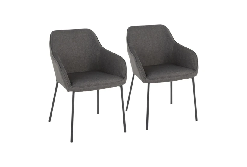 Modern Dining Chair In Black Metal And Charcoal Fabric Set Of 2 - 360