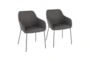 Modern Dining Chair In Black Metal And Charcoal Fabric Set Of 2 - Signature
