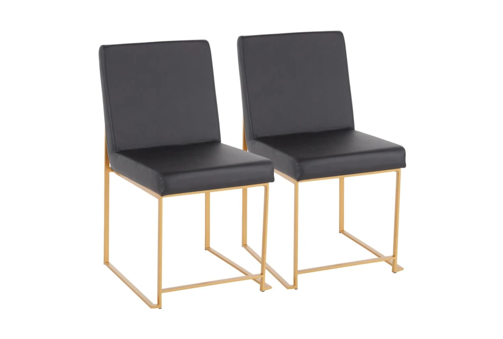 Ian High Back Modern Dining Chair In Gold And Black Faux Leather Set Of 2