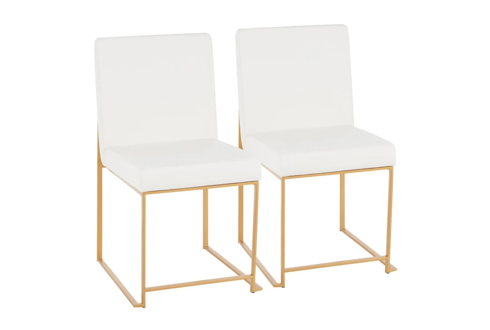 Ian High Back Modern Dining Chair In Gold And White Faux Leather Set Of 2