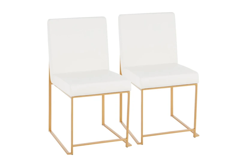Ian High Back Modern Dining Chair In Gold And White Faux Leather Set Of 2 - 360
