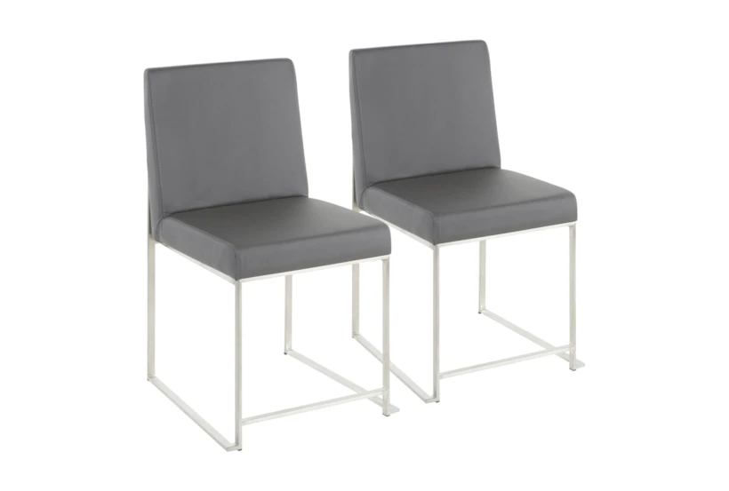 Ian High Back Modern Dining Chair In Stainless Steel And Grey Faux Leather Set Of 2 - 360