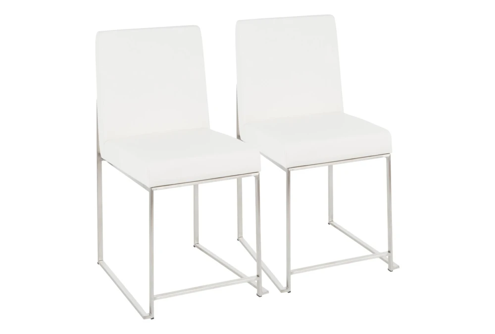 Ian High Back Modern Dining Chair In Stainless Steel And White Faux Leather Set Of 2