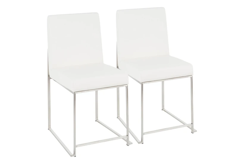 Ian High Back Modern Dining Chair In Stainless Steel And White Faux Leather Set Of 2 - 360