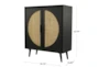 36" Modern Black + Natural Weave Semi-Circle 2 Door Cabinet - Detail