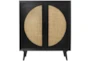 36" Modern Black + Natural Weave Semi-Circle 2 Door Cabinet - Material