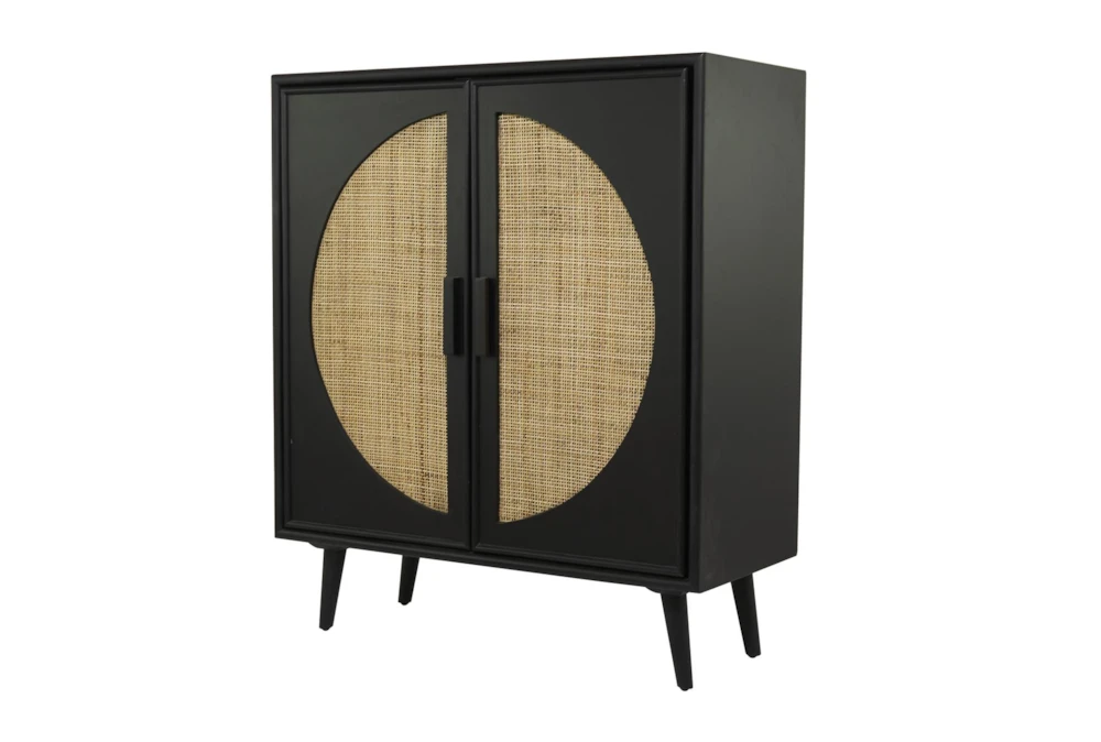 36" Modern Black + Natural Weave Semi-Circle 2 Door Cabinet