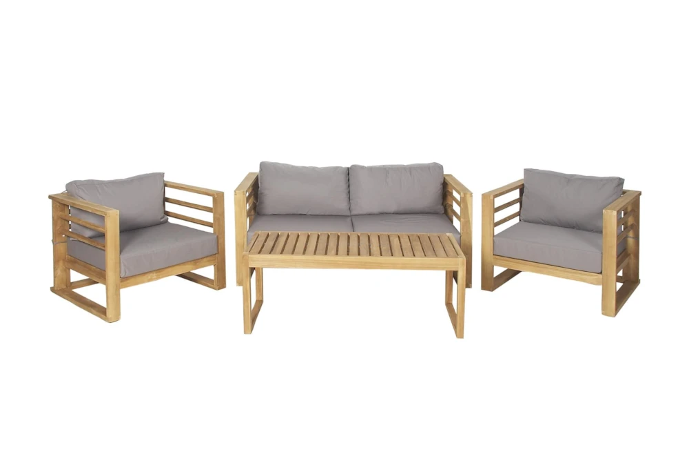 Modern Outdoor Grey + Teak 4 Piece Sofa Conversation Set