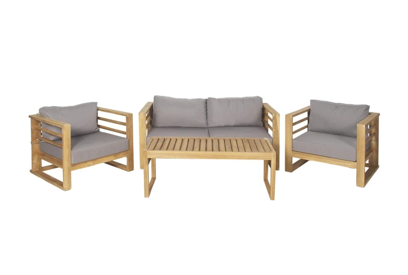 Modern Outdoor Grey + Teak 4 Piece Sofa Conversation Set - 360