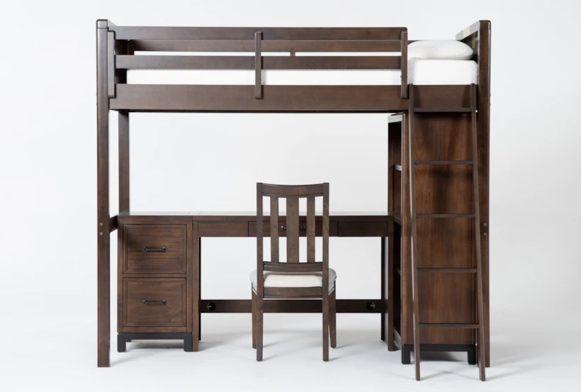Jacob II Twin Wood Loft Bed with Bookcase, Desk, Chair & Chest - 360