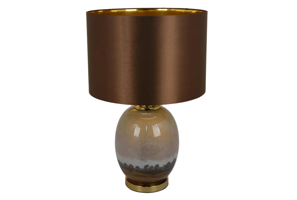 23" Brown Beige Layered Glass Bulb Table Lamp With Copper Brown Shade
