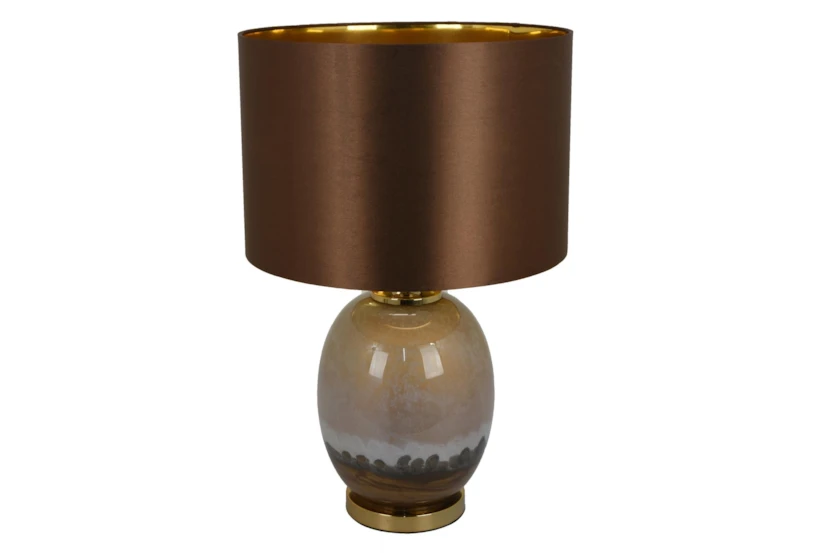23" Brown Beige Layered Glass Bulb Table Lamp With Copper Brown Shade - 360
