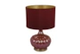 18" Red Iridescent Channeled Genie Glass Table Lamp With Red Velvet Shade - Signature
