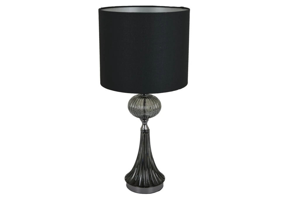 25" Smoke Grey Fluted Glass Table Lamp With Black Shade