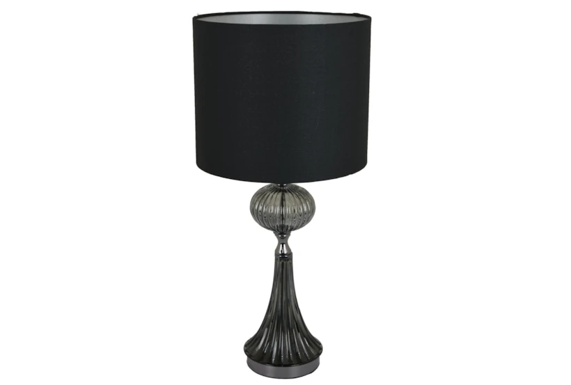 25" Smoke Grey Fluted Glass Table Lamp With Black Shade - 360