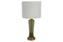 25" Green Fluted Glass + Antique Brass Table Lamp With Textured Shade - Signature