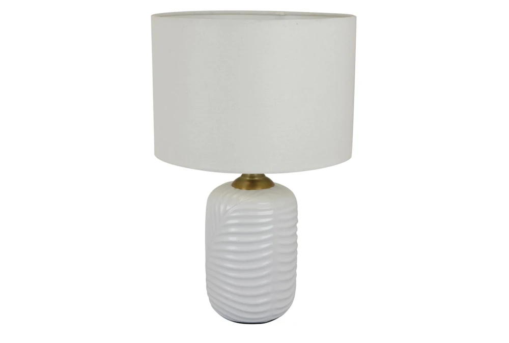 20" Matte White Ceramic Leaf Pattern Table Lamp