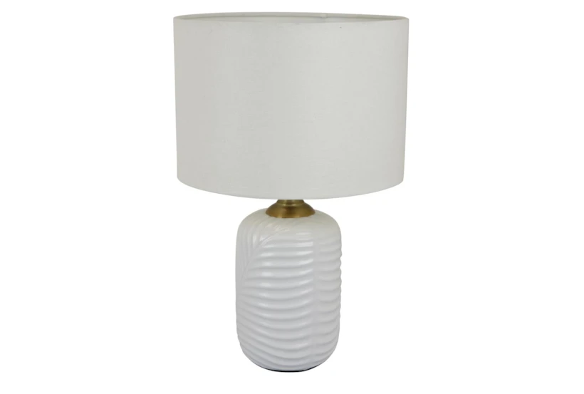 20" Matte White Ceramic Leaf Pattern Table Lamp - 360