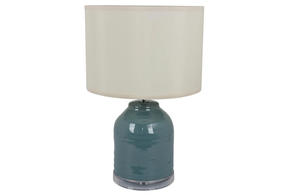 20" Teal Blue Ceramic Table Lamp With Ivory Shade
