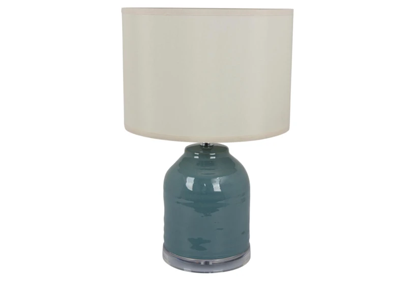 20" Teal Blue Ceramic Table Lamp With Ivory Shade - 360