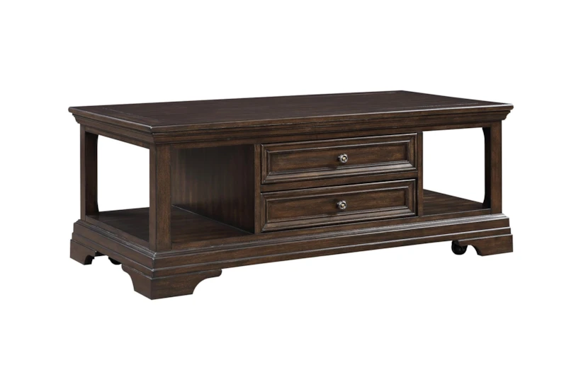 48" Rectangle Brown Traditional 2 Drawer Lift-Top Coffee Table     - 360