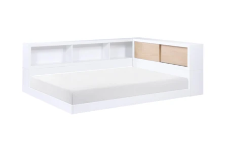 Clancy White Full Wood Bookcase Corner Bed With USB - Main