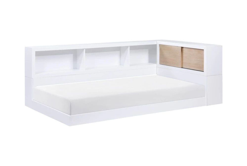 Clancy White Twin Wood Bookcase Corner Bed With USB