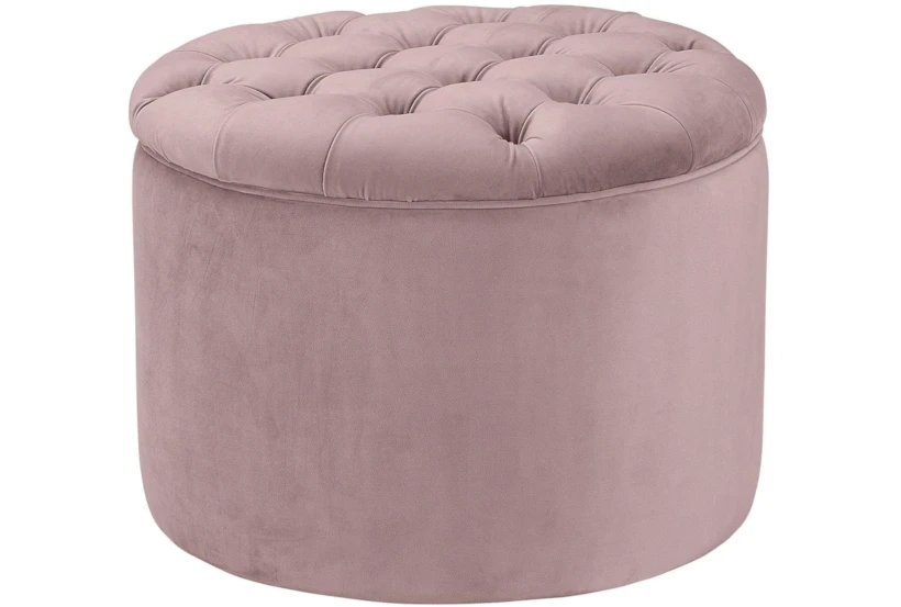 Quinn Mauve Pink Velvet Storage Round Ottoman - 360
