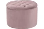 Quinn Mauve Pink Velvet Storage Round Ottoman - Signature