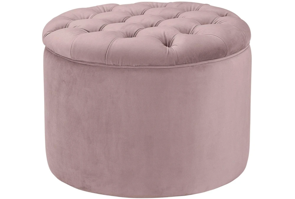 Quinn Mauve Pink Velvet Storage Round Ottoman