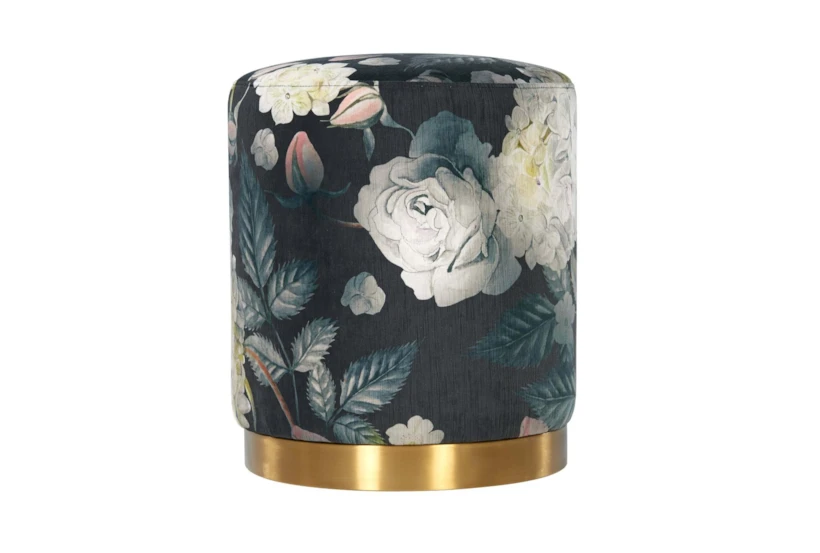 Opal Floral Velvet Ottoman With Gold Base - 360