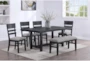 Gunther 72" Black Dining With Bench + Chair Set For 6 - Signature