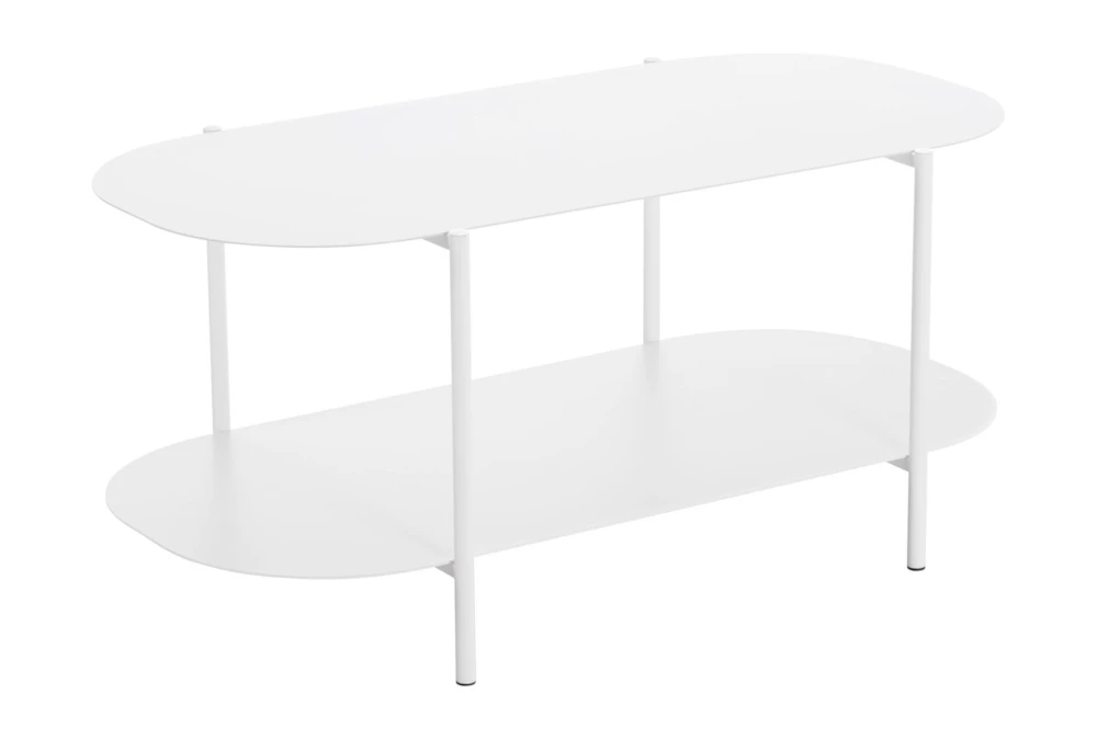 39" White Steel Oval Coffee Table