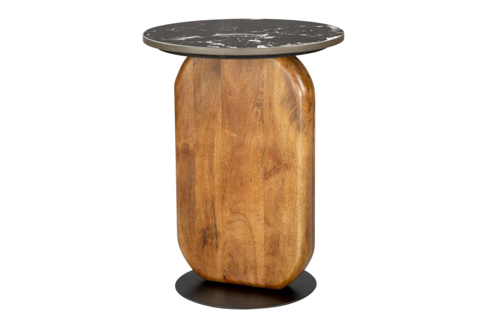 16" Marble + Mango Wood Round Accent Table 