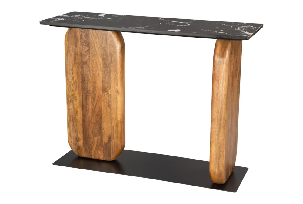 42" Marble Mango Wood Rectangle Console Table