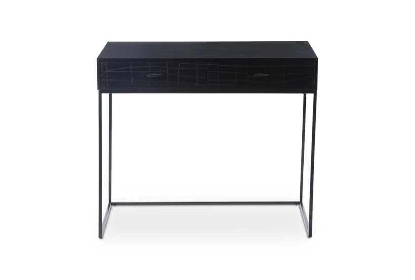 36" Modern Black Carved Front Mini Writing Desk With 2 Drawers - 360