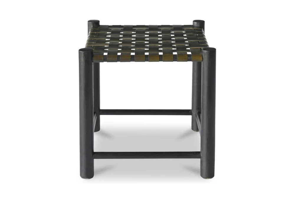 18" Modern Black Leather Weave + Black Wood Accent Stool