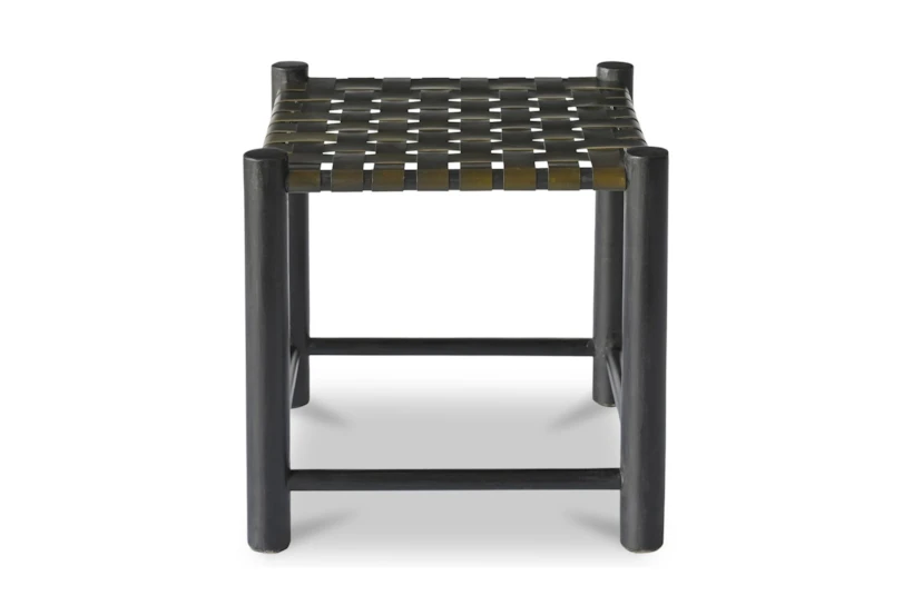18" Modern Black Leather Weave + Black Wood Accent Stool - 360