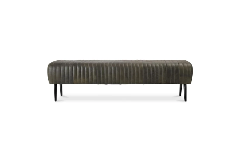 59" Modern Green Channeled Leather Bench - 360
