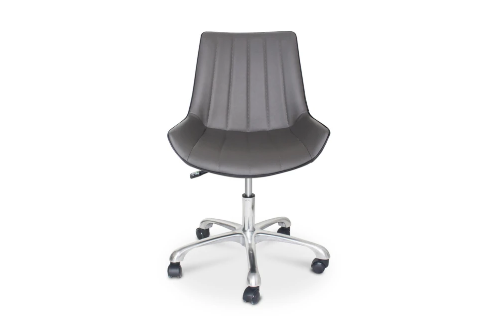 31" Modern Grey Leather Channeled Bucket Rolling Office Desk Chair