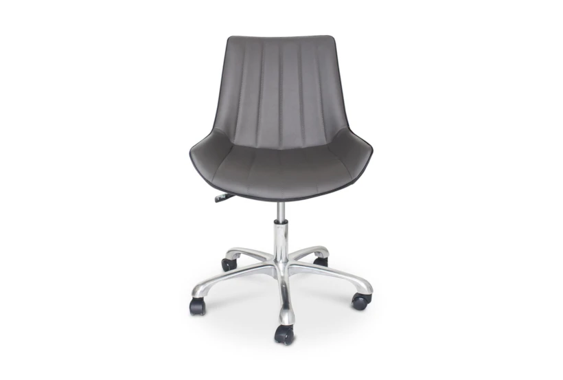 31" Modern Grey Leather Channeled Bucket Rolling Office Desk Chair - 360