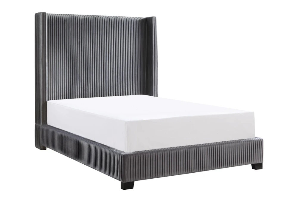Lenbury Grey Full Velvet Upholstered Shelter Bed